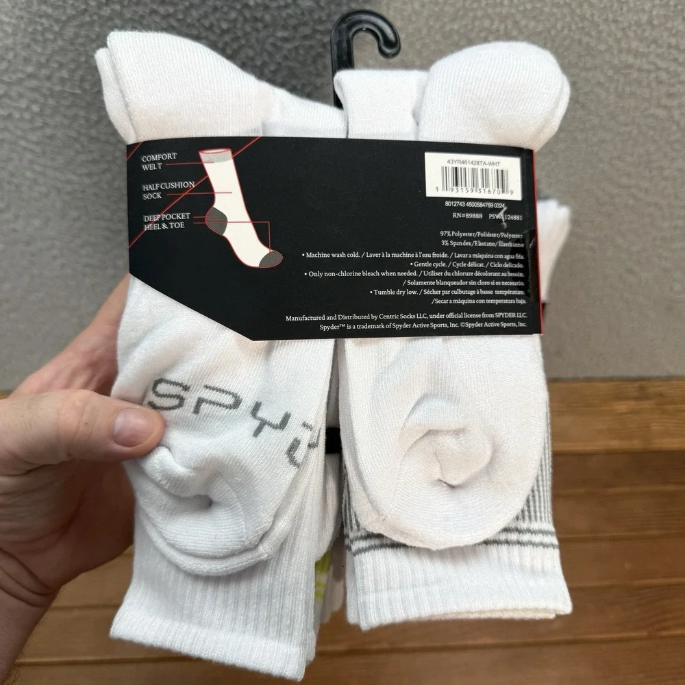 Spyder Socks Mens 6-12 Multicolor Crew Sock Polyester Spandex 12 Pairs Brand New